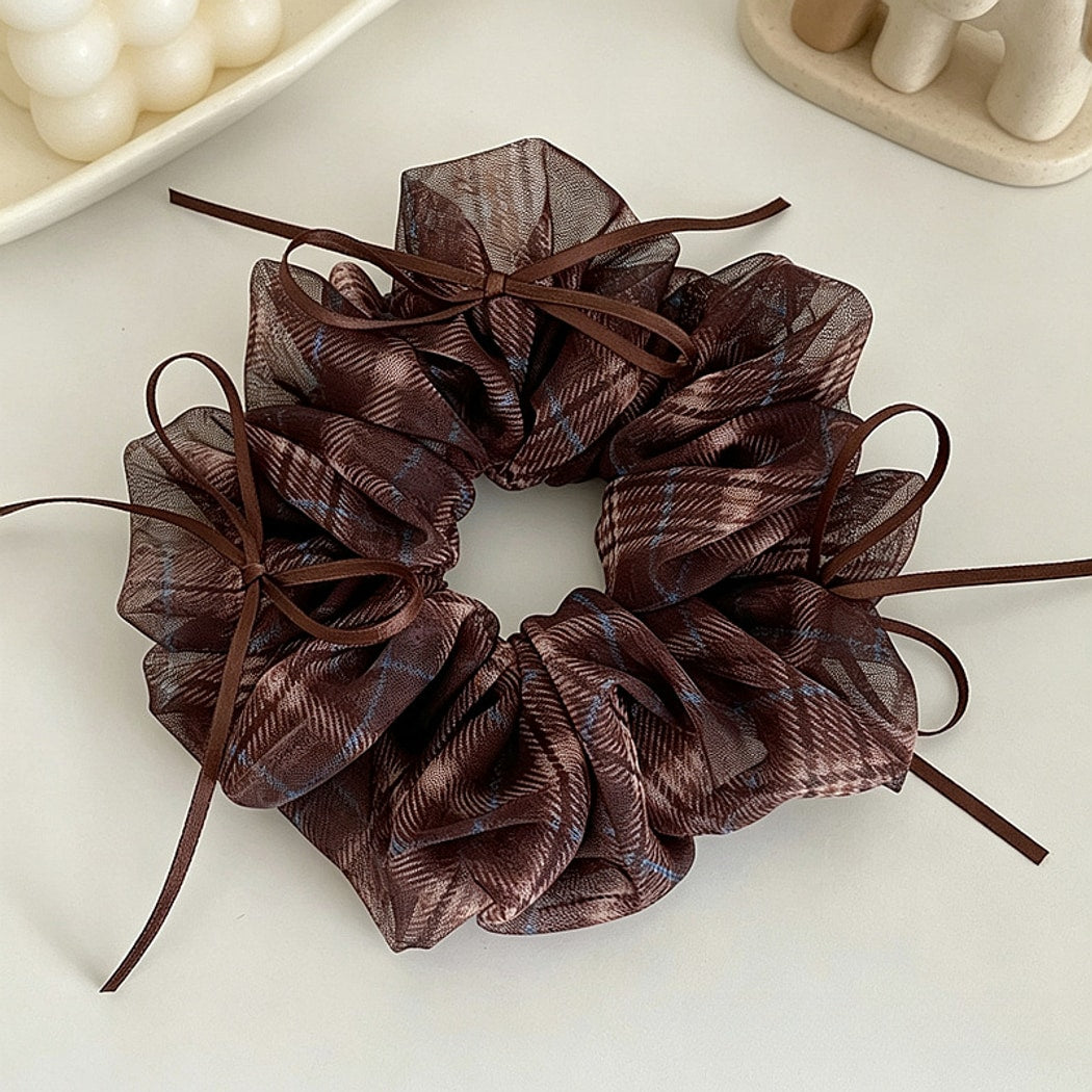 Gifty - Ruffled Plaid Bow Elastic Scrunchie