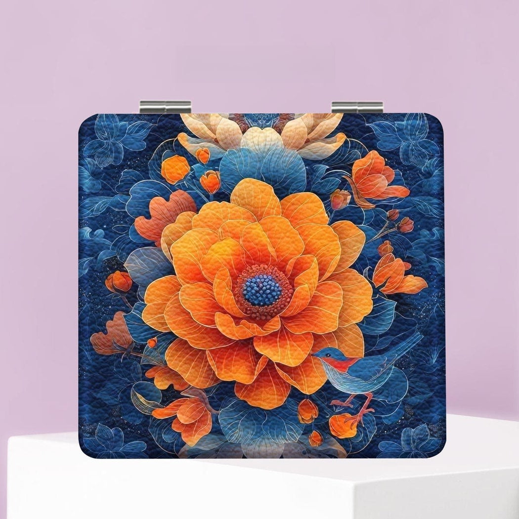 Mirroray - Portable PU and Glass Floral Makeup Mirror