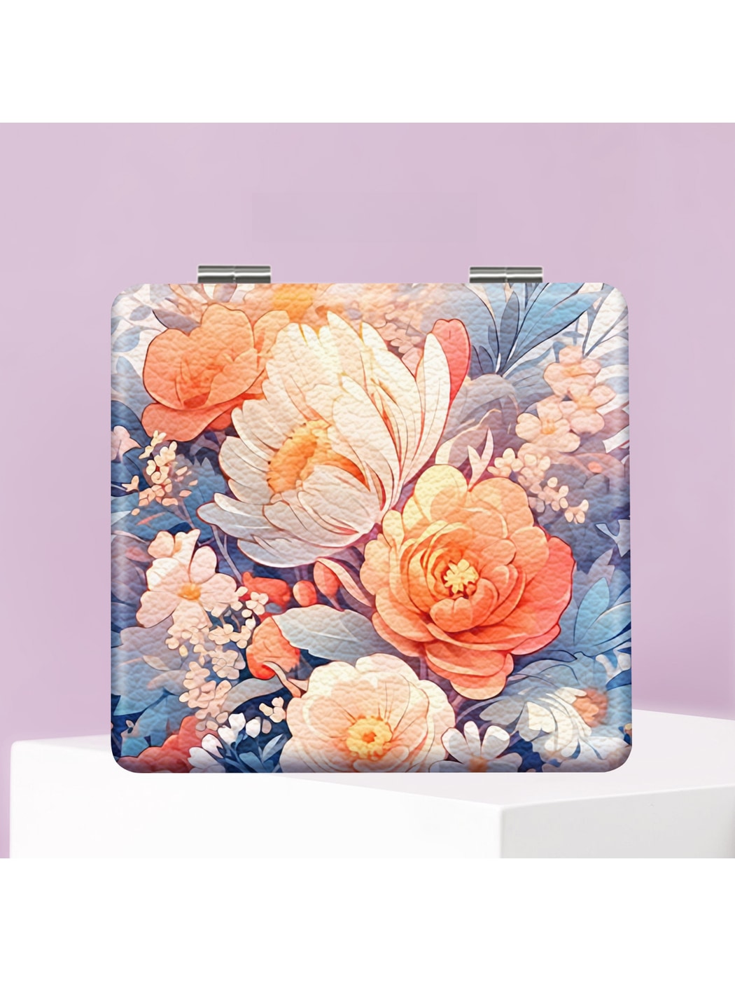 Mirroray - Floral Print PU Folding Tabletop Mirror