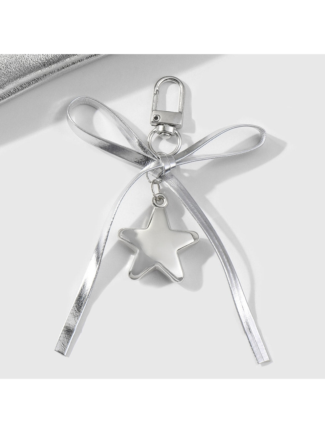 Keypus - Y2K Silver Bow Alloy and PU Bag Charm Keychain