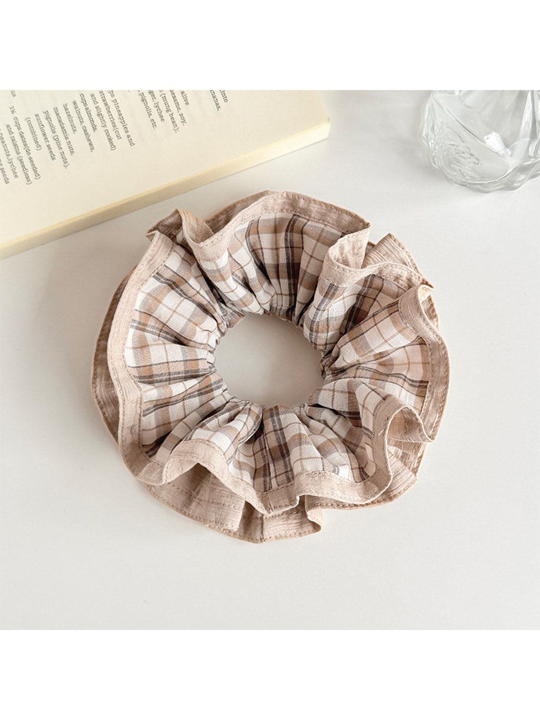 Gifty - Pleated Plaid Polyester Fabric Scrunchie