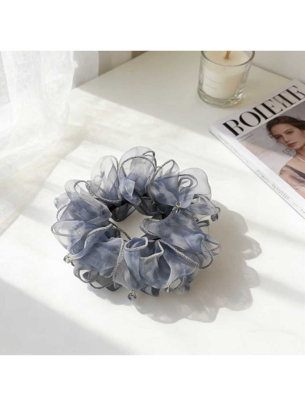 Gifty - Polyester Mesh Edge Floral Print Scrunchie