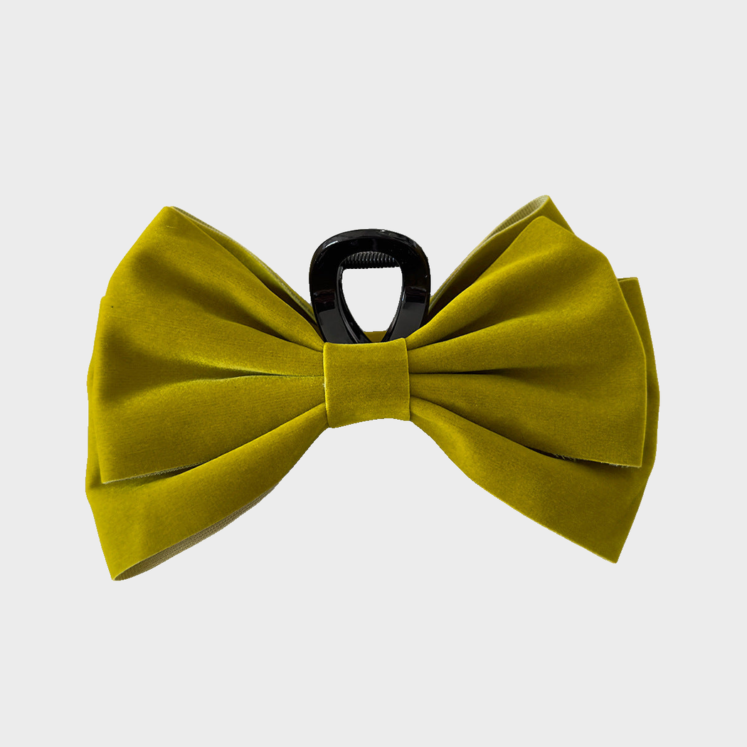 Olive Beau - Velvet Bow Oversized Hair Claw on neutral background