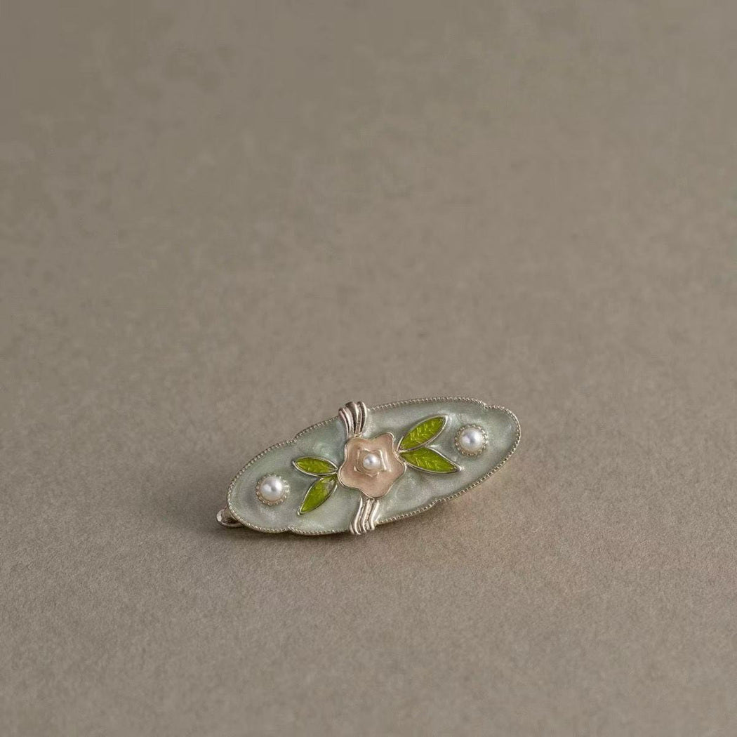 Beau - Green Floral Oval Hair Clip, variant view