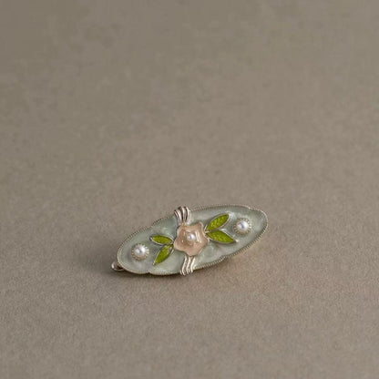 Beau - Green Floral Oval Hair Clip, variant view