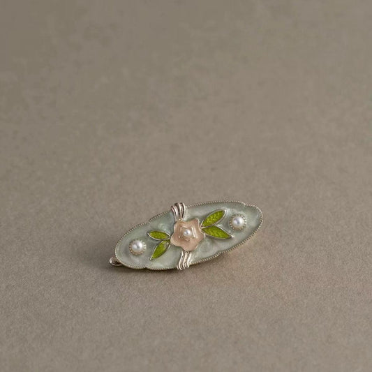 Beau - Green Floral Oval Hair Clip, variant view