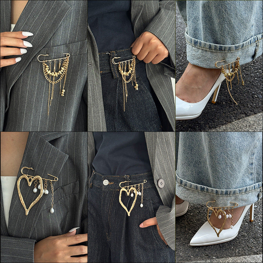 Brovia - Layered Draped Chain Safety Pin Brooch, overview