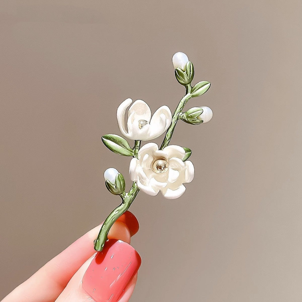 Brovia - White Magnolia Branch Brooch
