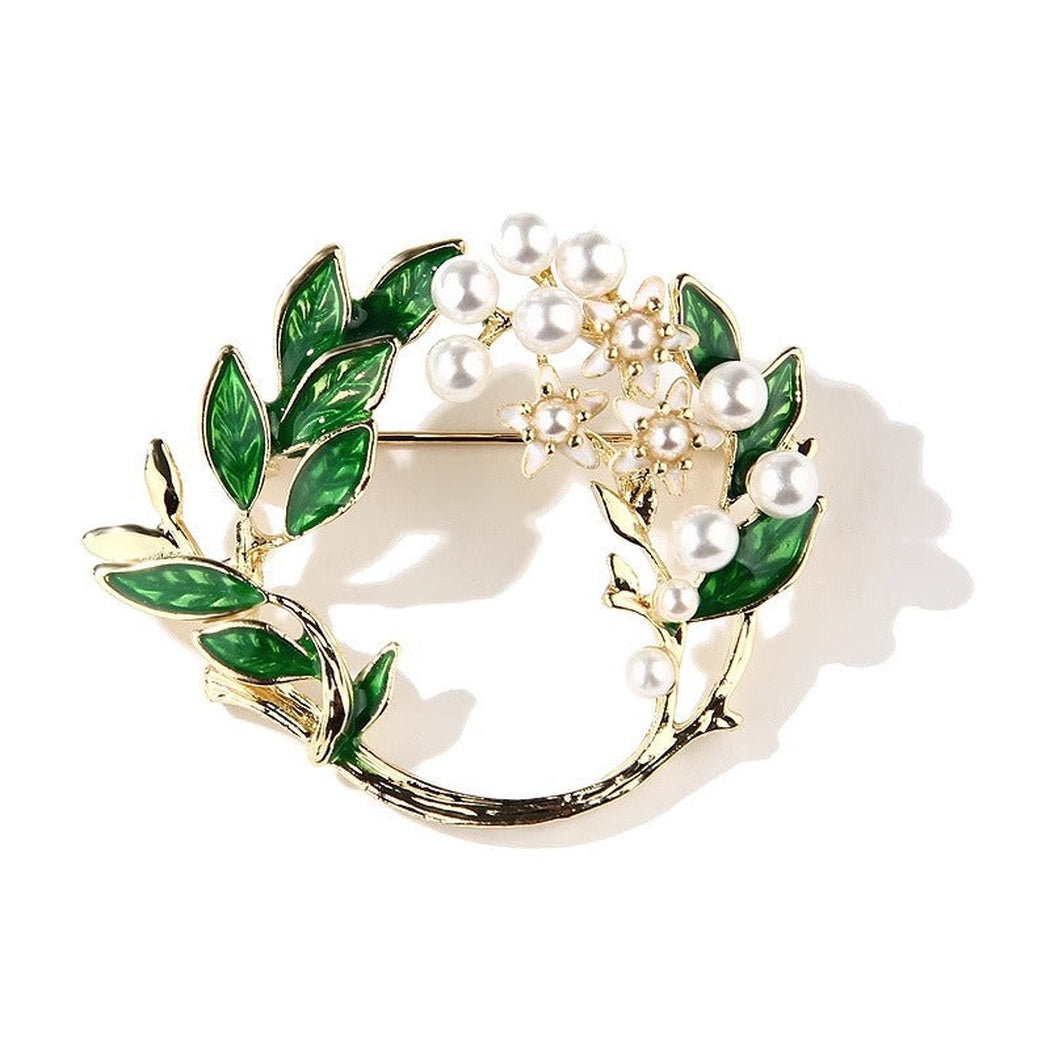 Brovia - Green Gardenia Wreath Brooch