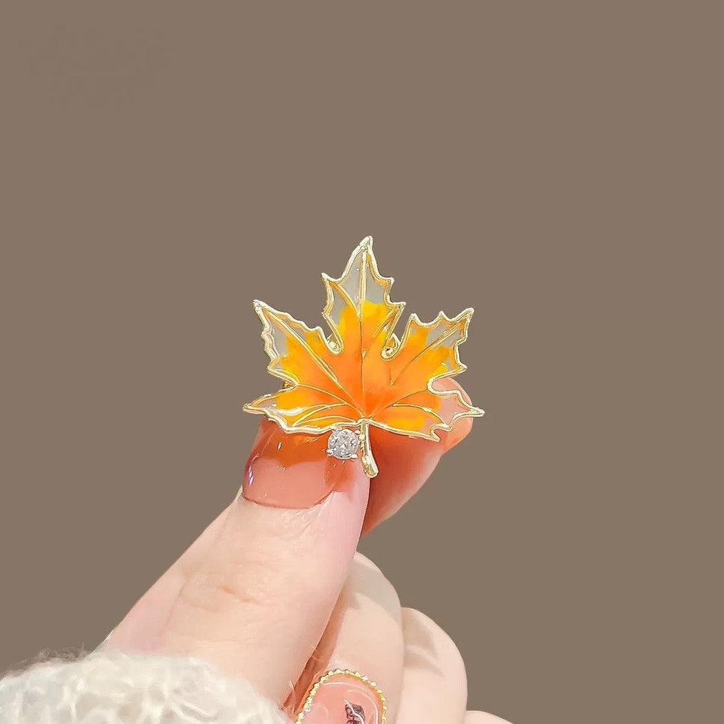 Brovia - Orange Leaf Outline Brooch