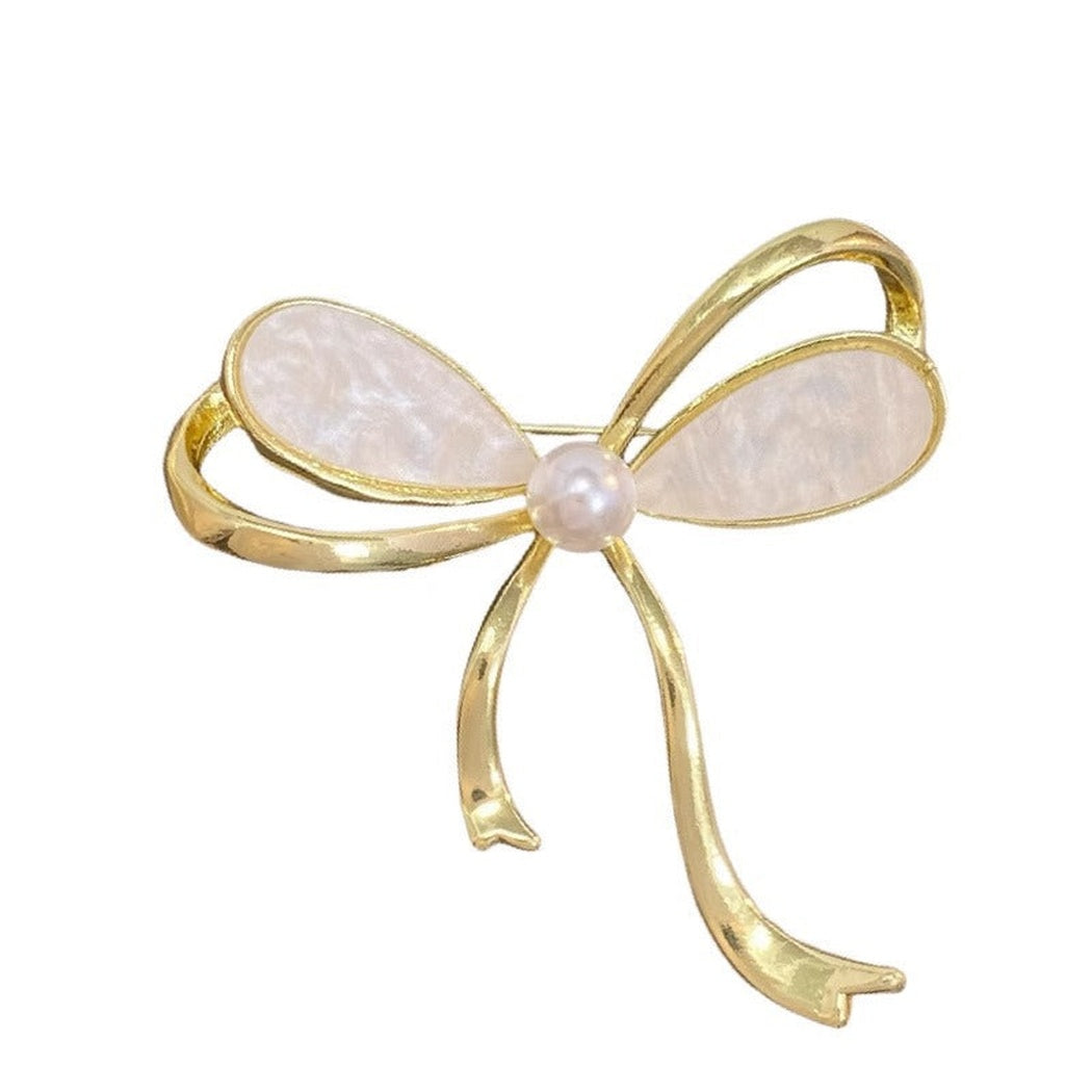 Brovia - White Ribbon Bow Brooch