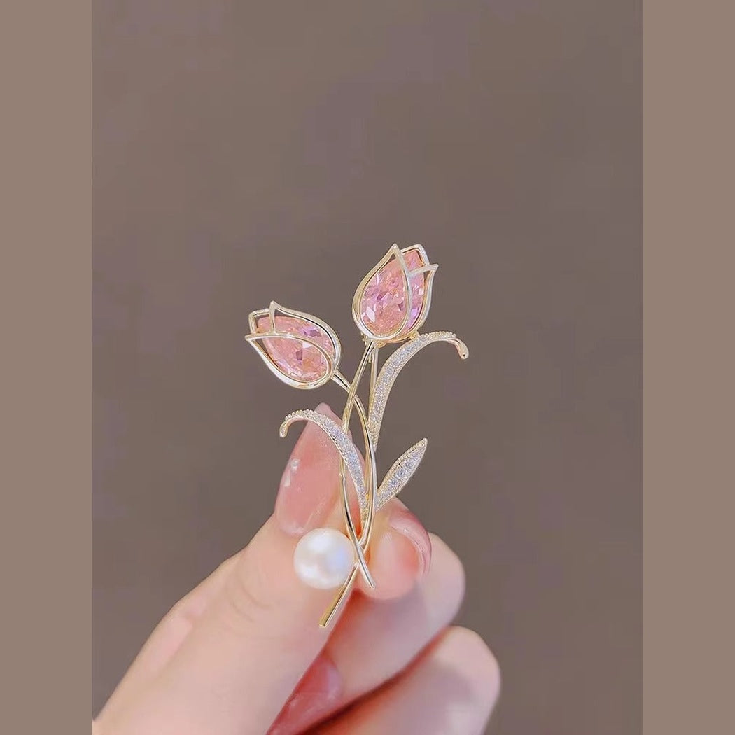 Brovia - Pink Double Tulip Brooch