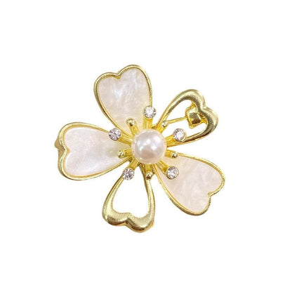 Brovia - White Five-Petal Flower Brooch