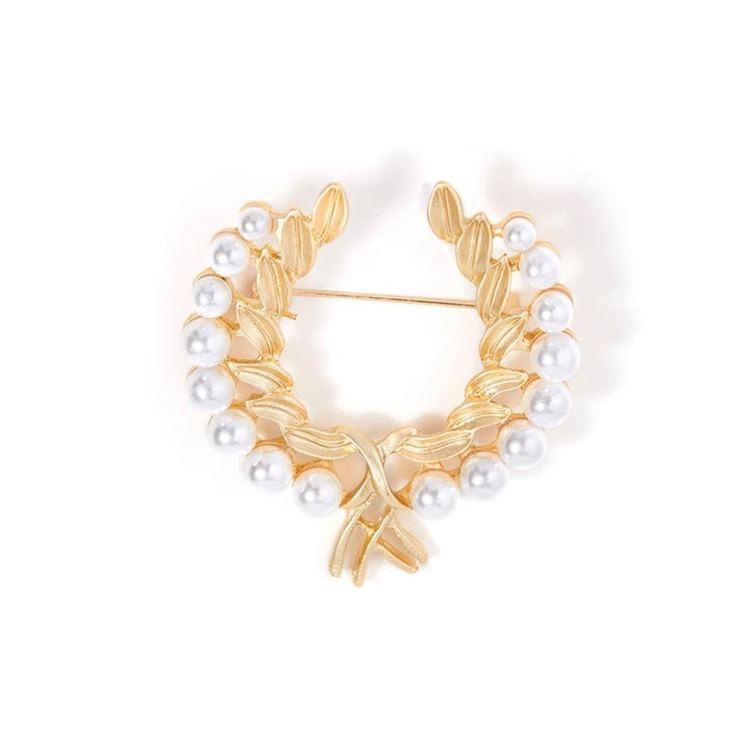 Brovia - Gold Wheat Wreath Brooch