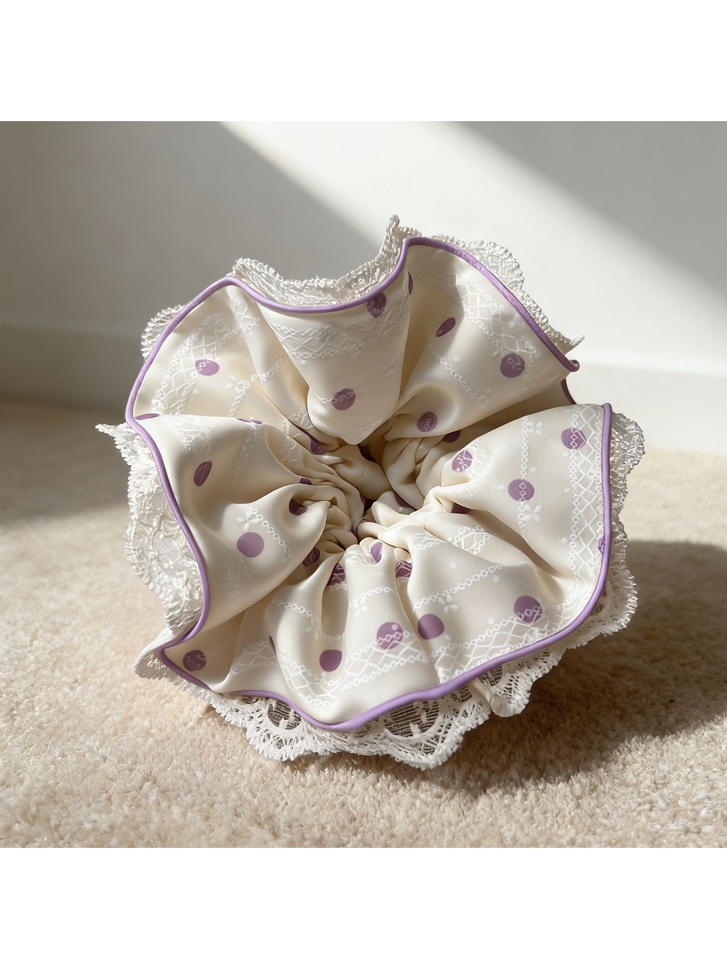 Gifty - Polka Dot Lace Trim Hair Scrunchie