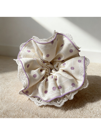 Gifty - Polka Dot Lace Trim Hair Scrunchie
