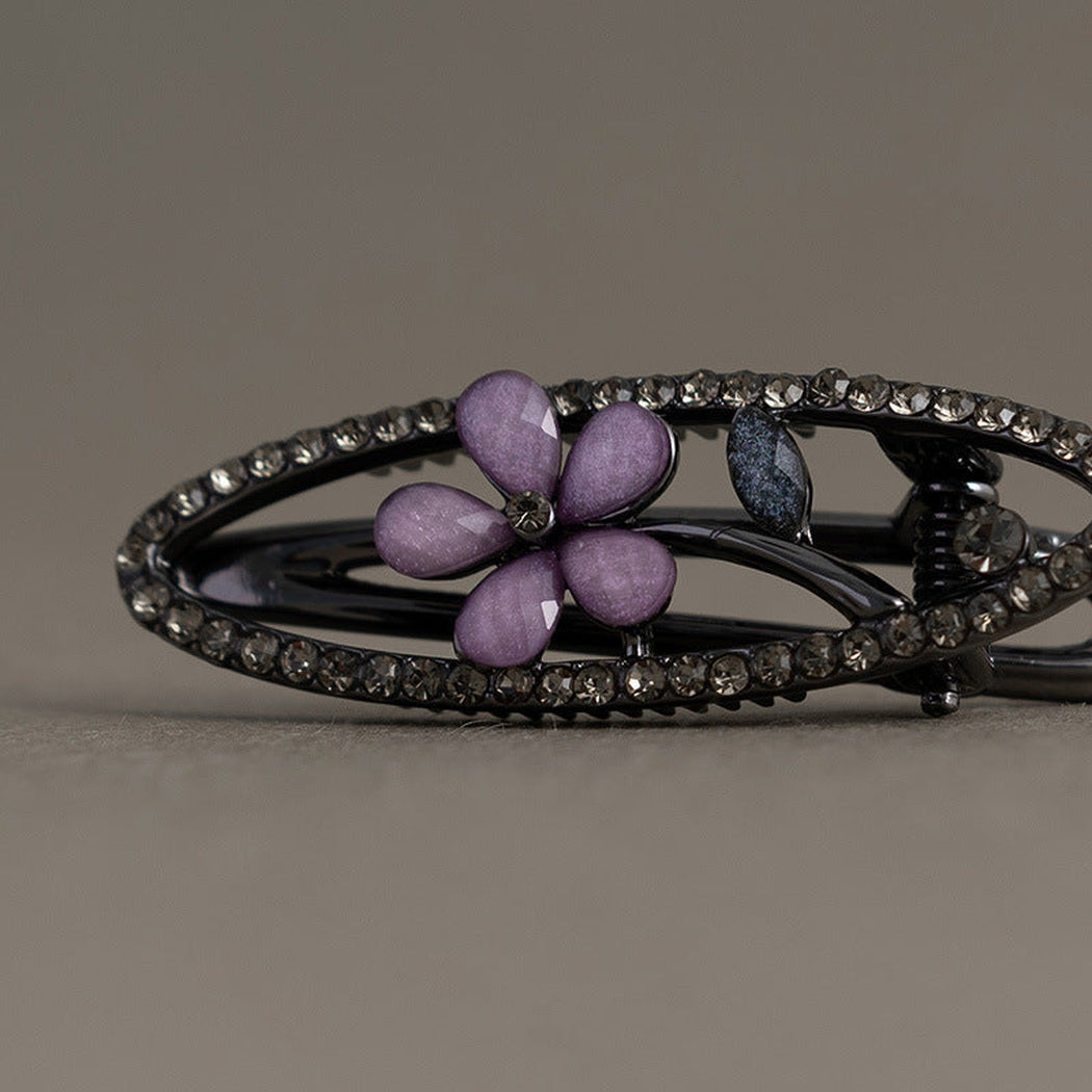 Beau - Purple Floral Oval Barrette, detail view