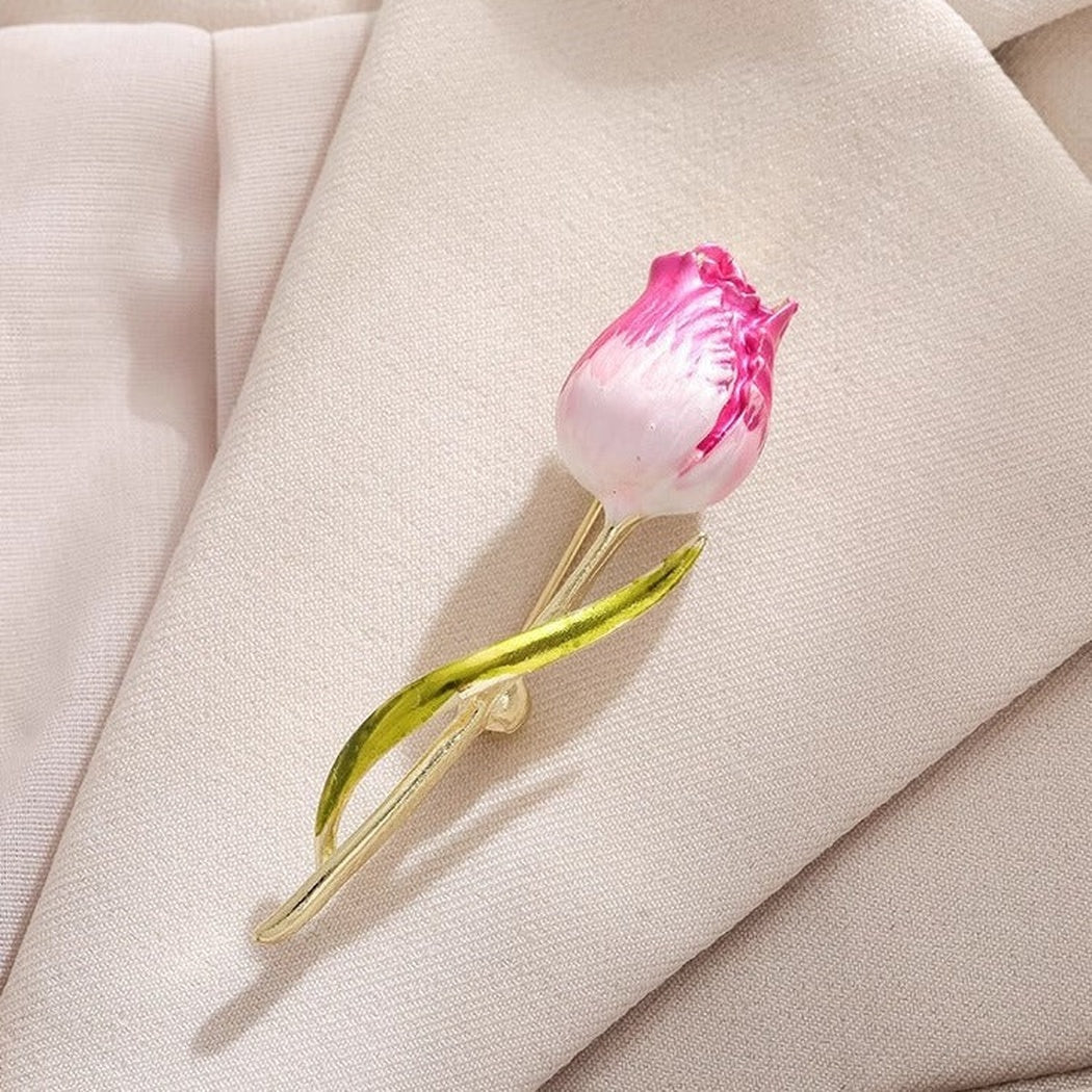 Brovia - Pink Tulip Stem Brooch - view 2