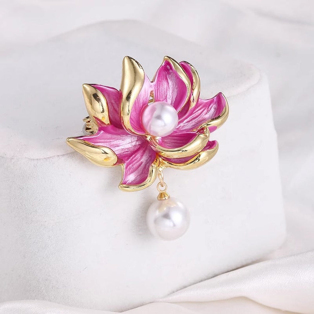 Brovia - Pink Lotus Drop Brooch - view 2