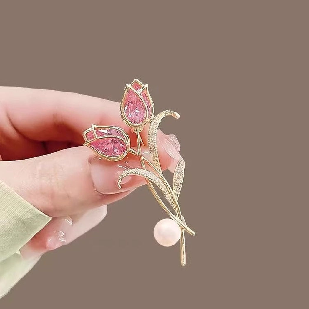 Brovia - Pink Double Tulip Brooch - view 2