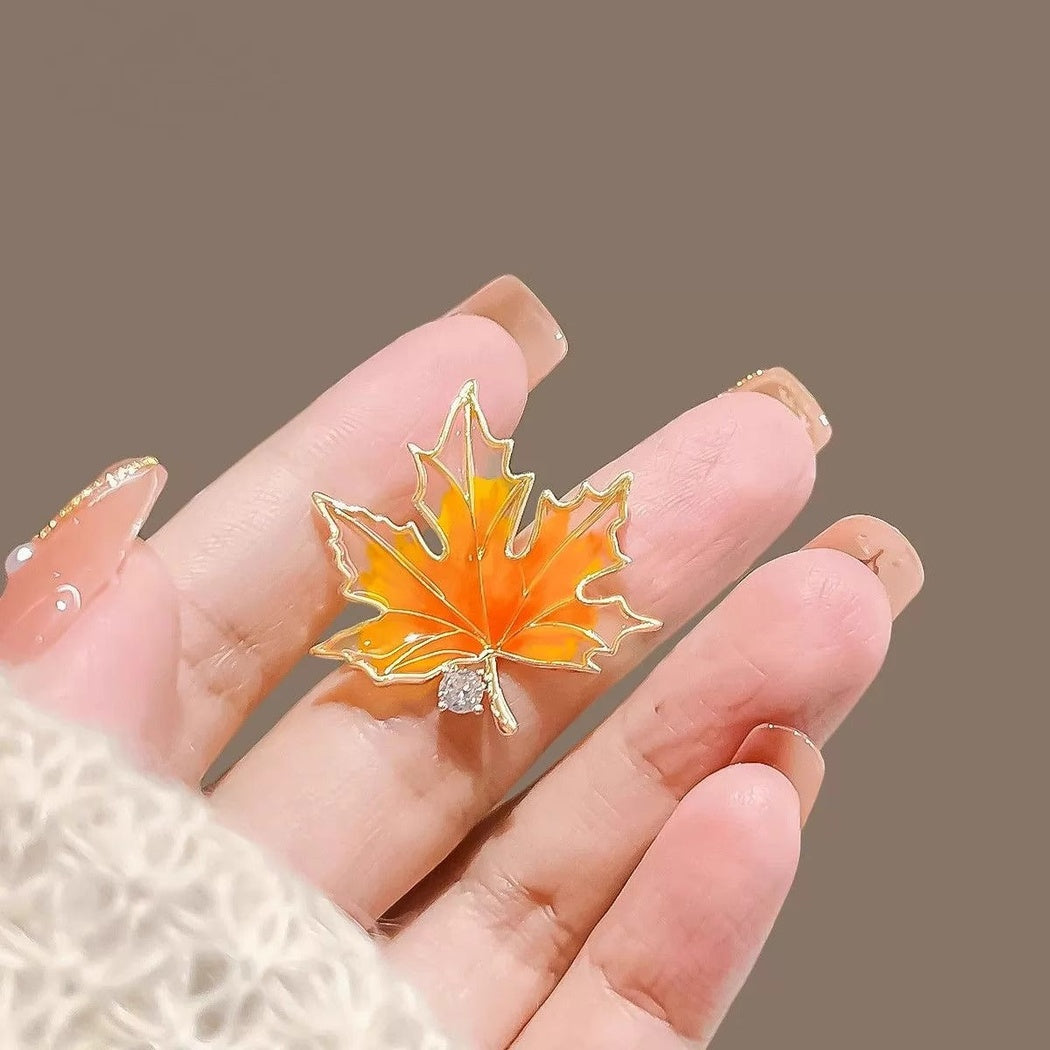 Brovia - Orange Leaf Outline Brooch - view 2