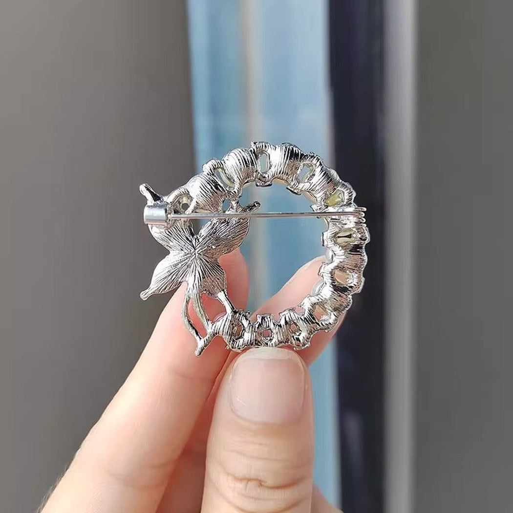Brovia - Round Butterfly Wreath Brooch - view 2
