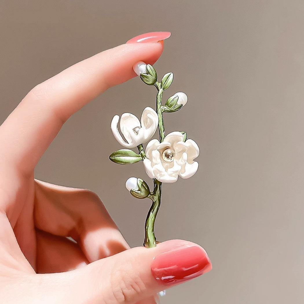 Brovia - White Magnolia Branch Brooch - view 2