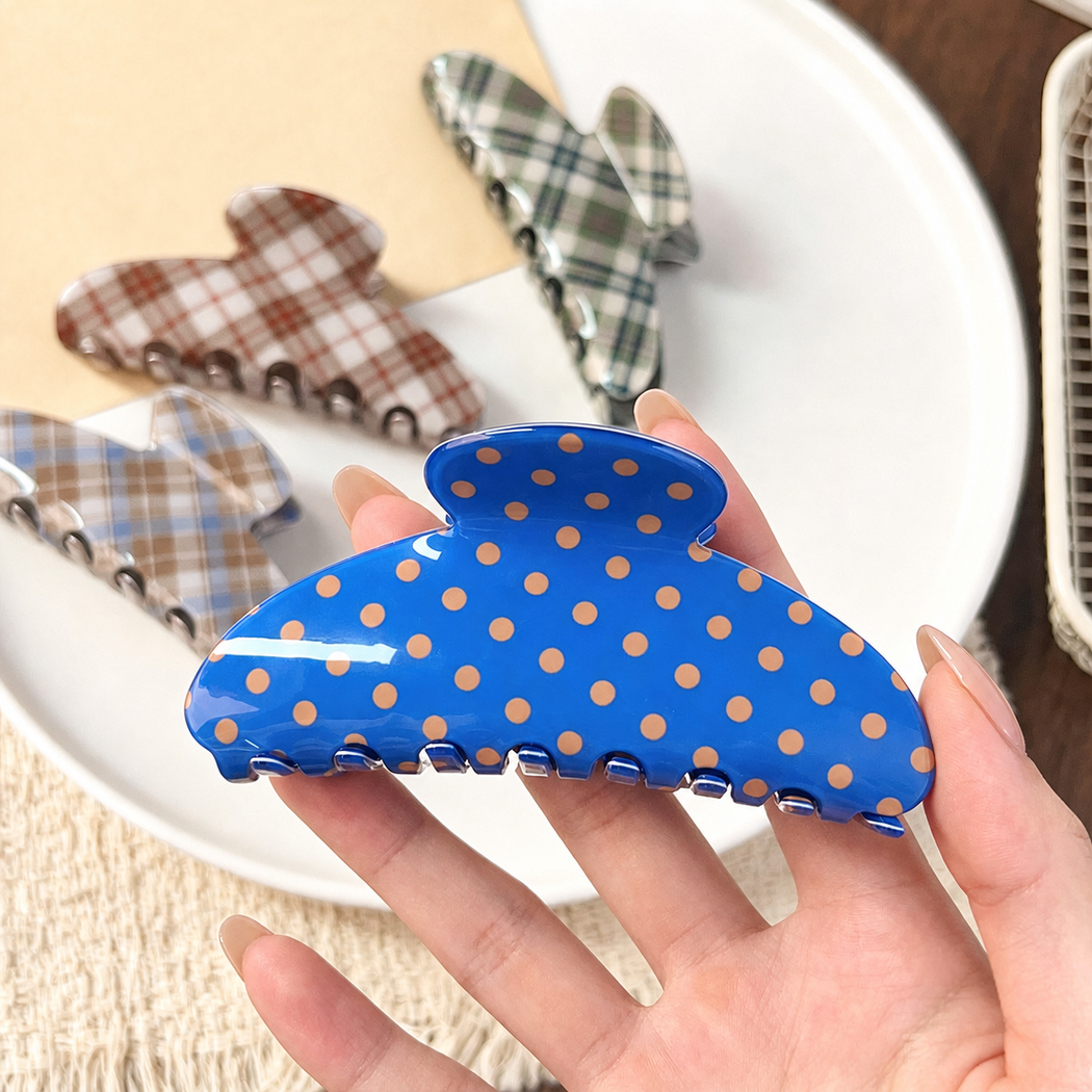 Beau - Polka Dot Plaid Hair Claw - independent variant view