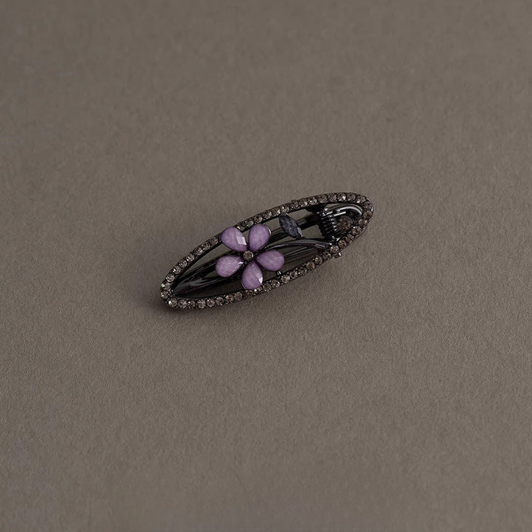 Beau - Purple Floral Oval Barrette, detail view