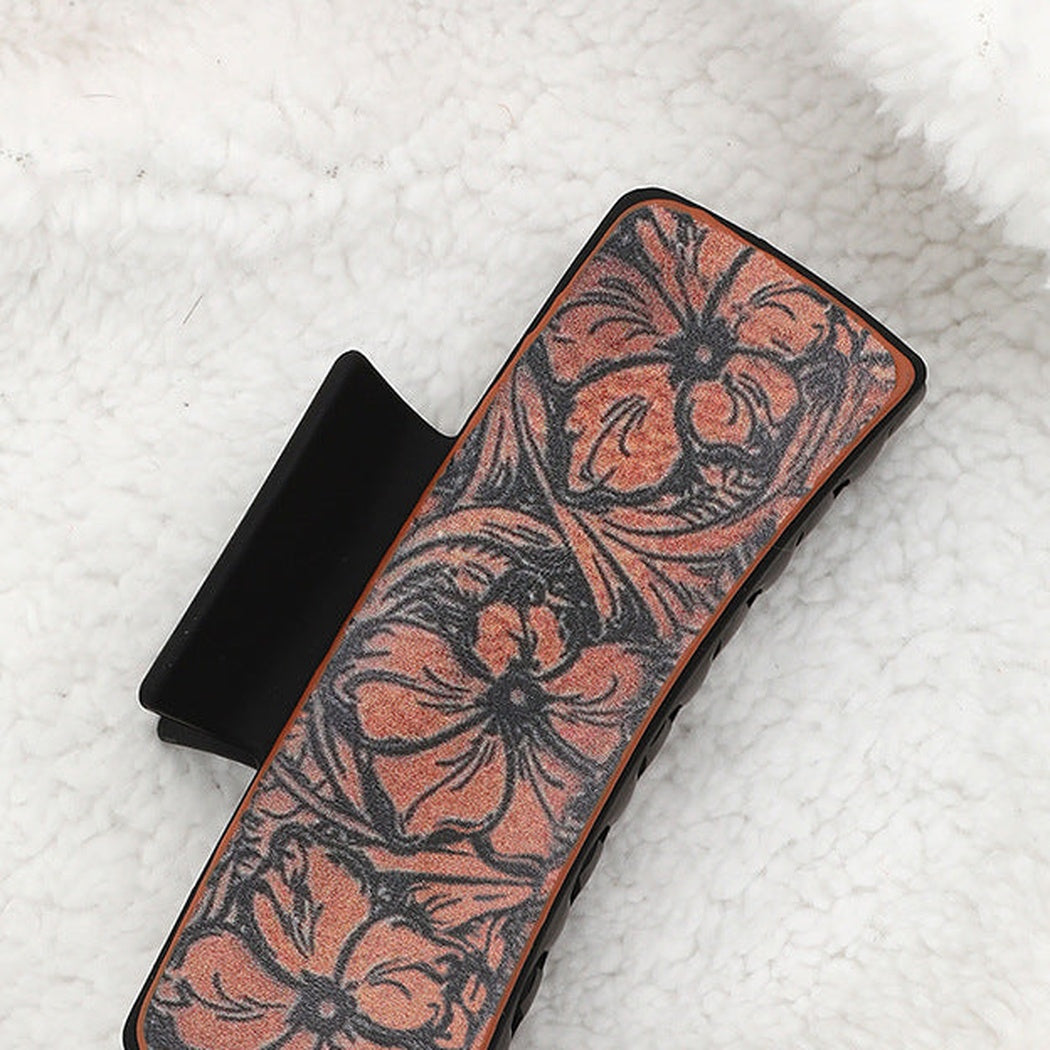 Vintage western print hair claw - floral diagonal detail