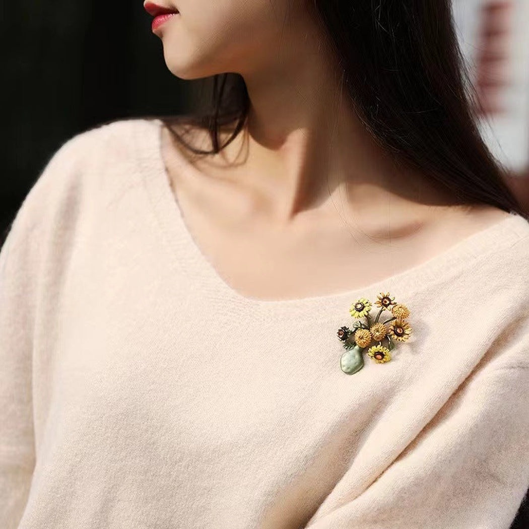 Brovia - Sunflower Vase Brooch - view 3