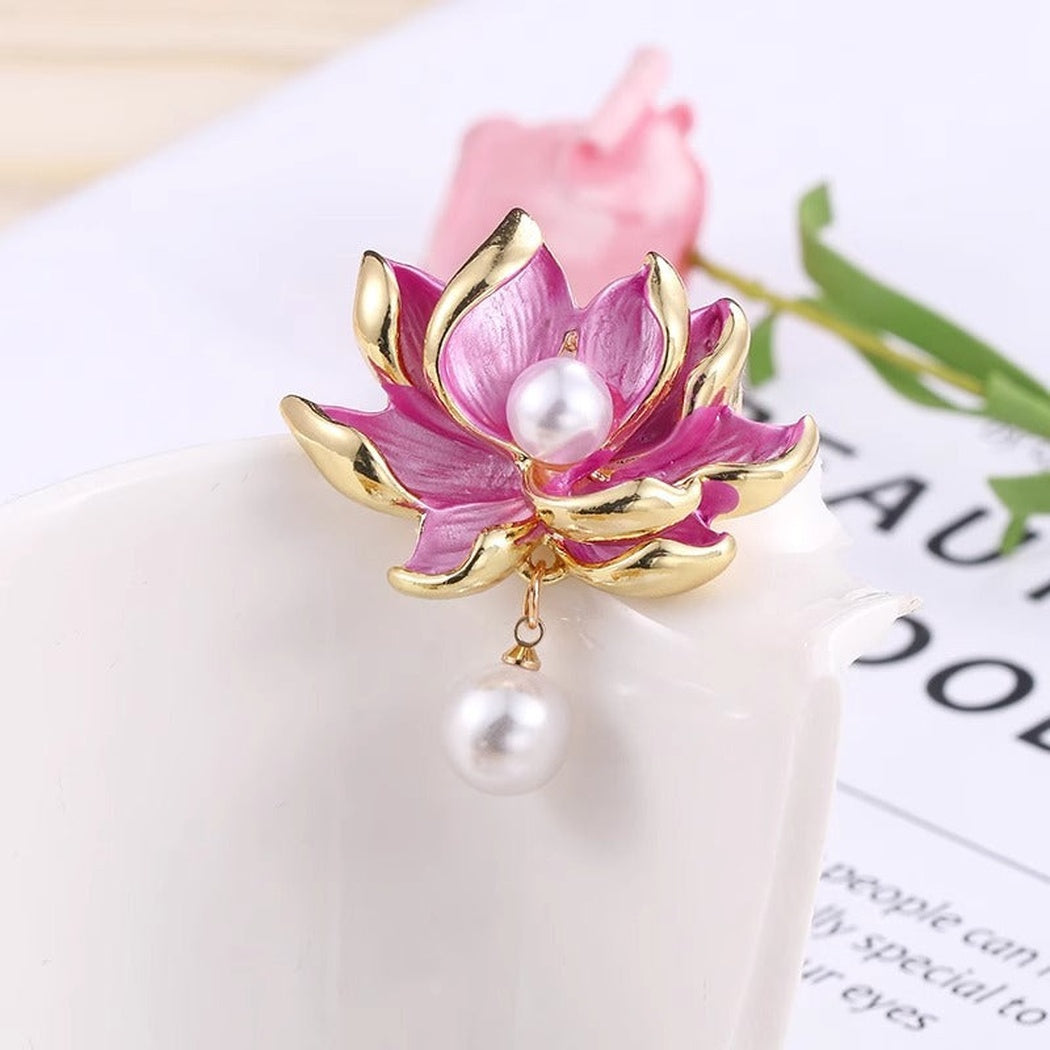 Brovia - Pink Lotus Drop Brooch - view 3