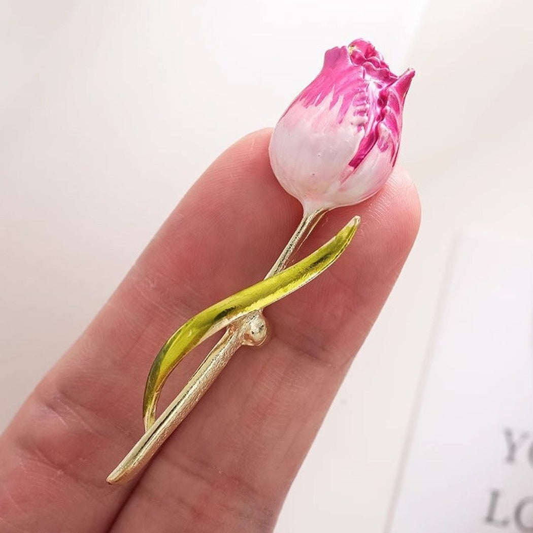 Brovia - Pink Tulip Stem Brooch - view 3