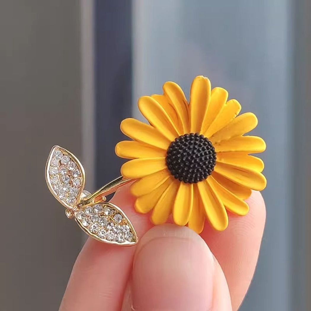 Brovia - Yellow Sunflower Stem Brooch - view 3
