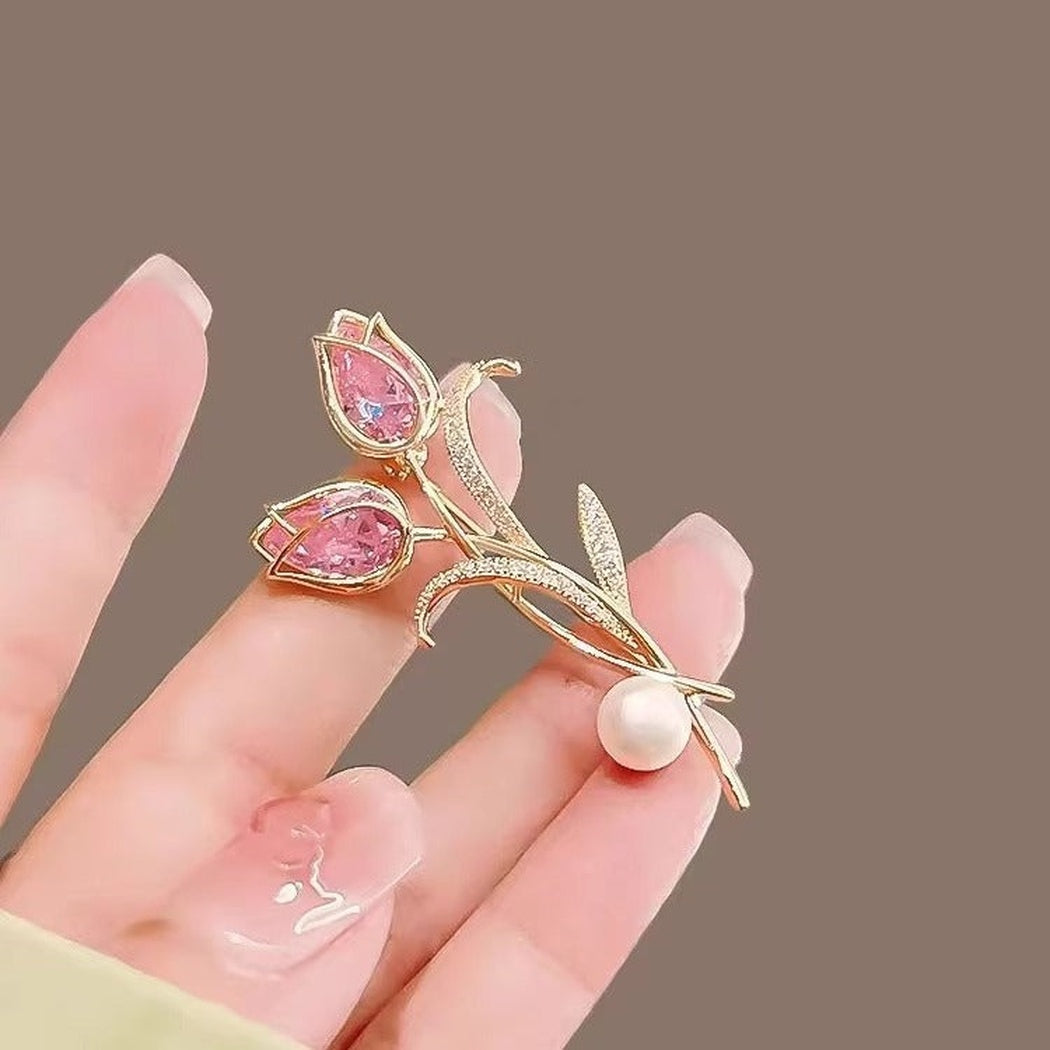 Brovia - Pink Double Tulip Brooch - view 3