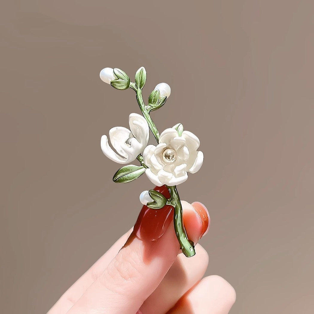 Brovia - White Magnolia Branch Brooch - view 3