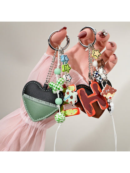 Keypus - Two Tone Heart Letter Bag Charm Keychain
