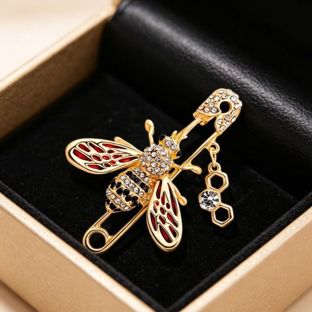 Brovia - Bee Wing Dangle Safety Pin Brooch, detail view