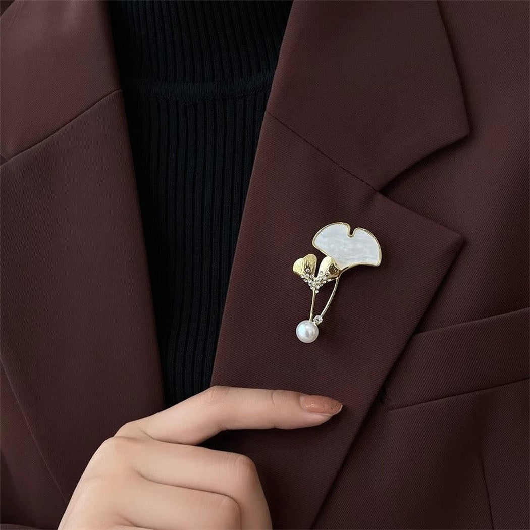 Brovia - Ginkgo Leaf Drop Brooch - view 4