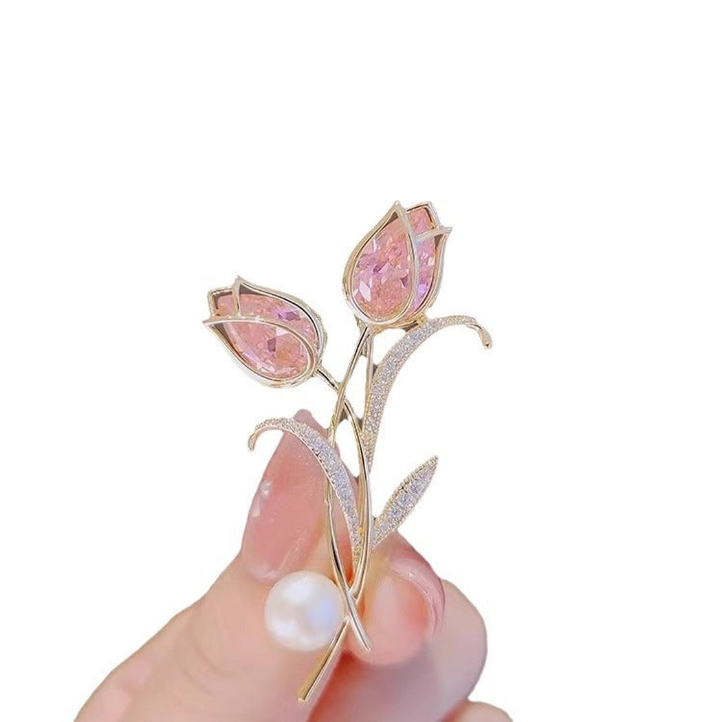 Brovia - Pink Double Tulip Brooch - view 4