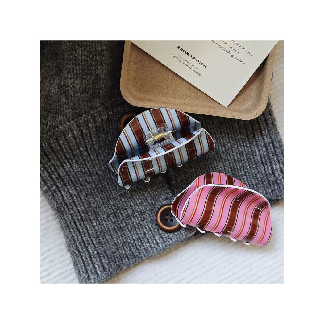 Beau - Striped Half Moon Hair Claw Clip, detail view