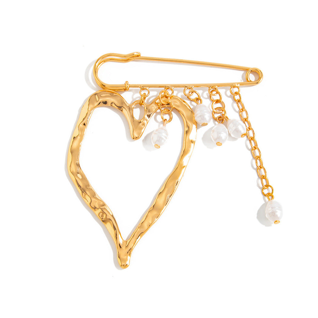 Brovia - Layered Draped Chain Safety Pin Brooch, detail view