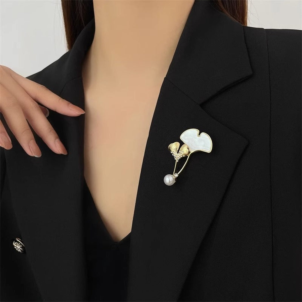 Brovia - Ginkgo Leaf Drop Brooch - view 5