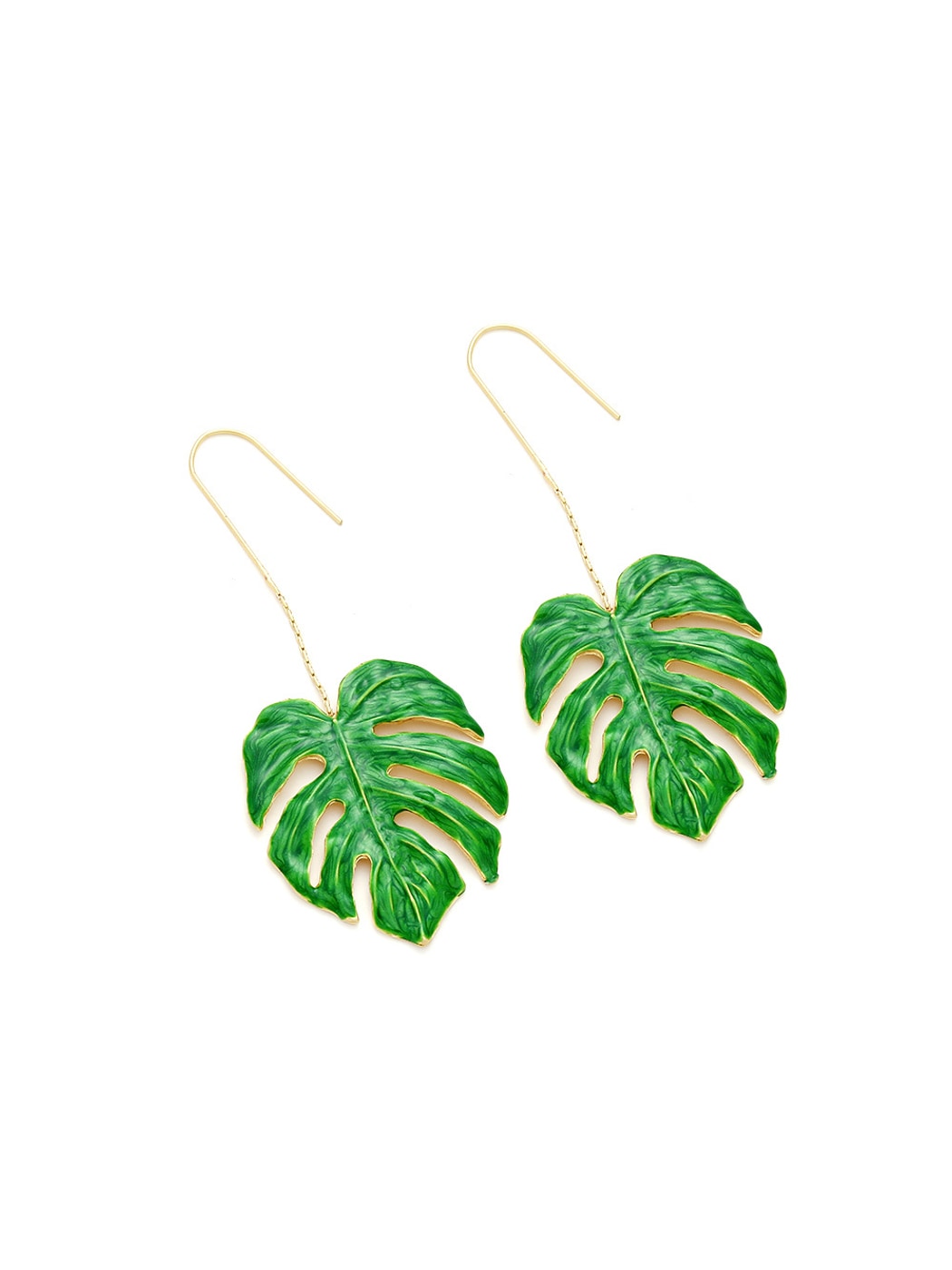 Earedge - Botanical Enamel Style Leaf Dangle Earrings