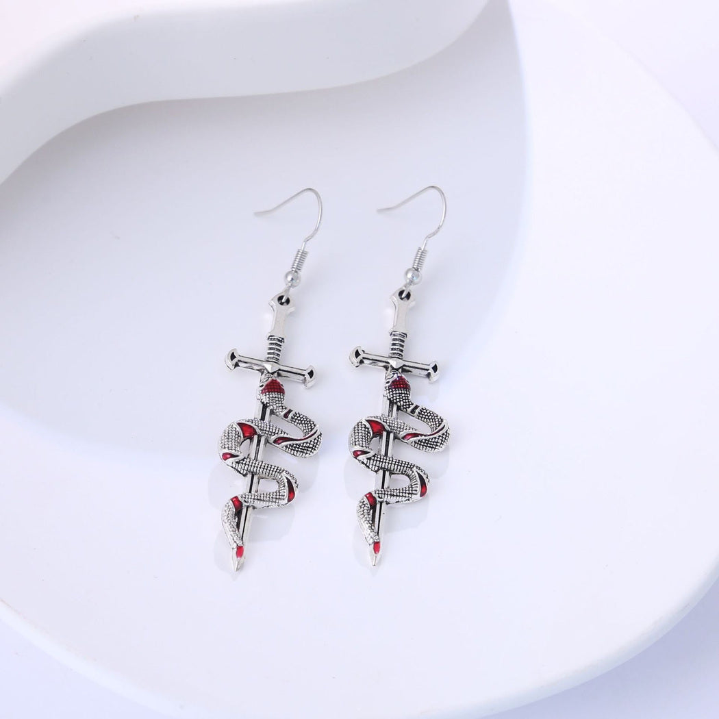 Earedge - Snake Wrapped Cross Drop Earrings, variant view