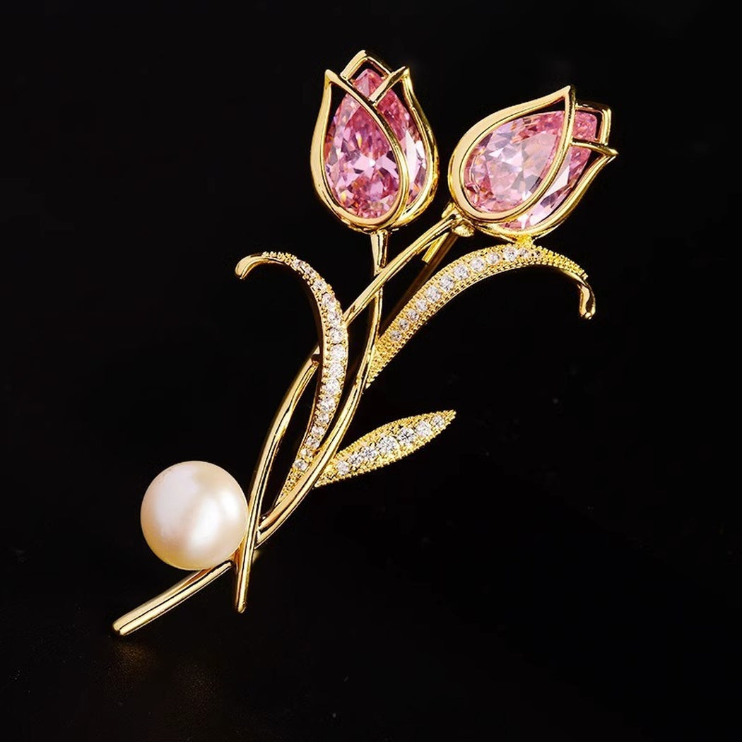 Brovia - Pink Double Tulip Brooch - view 6