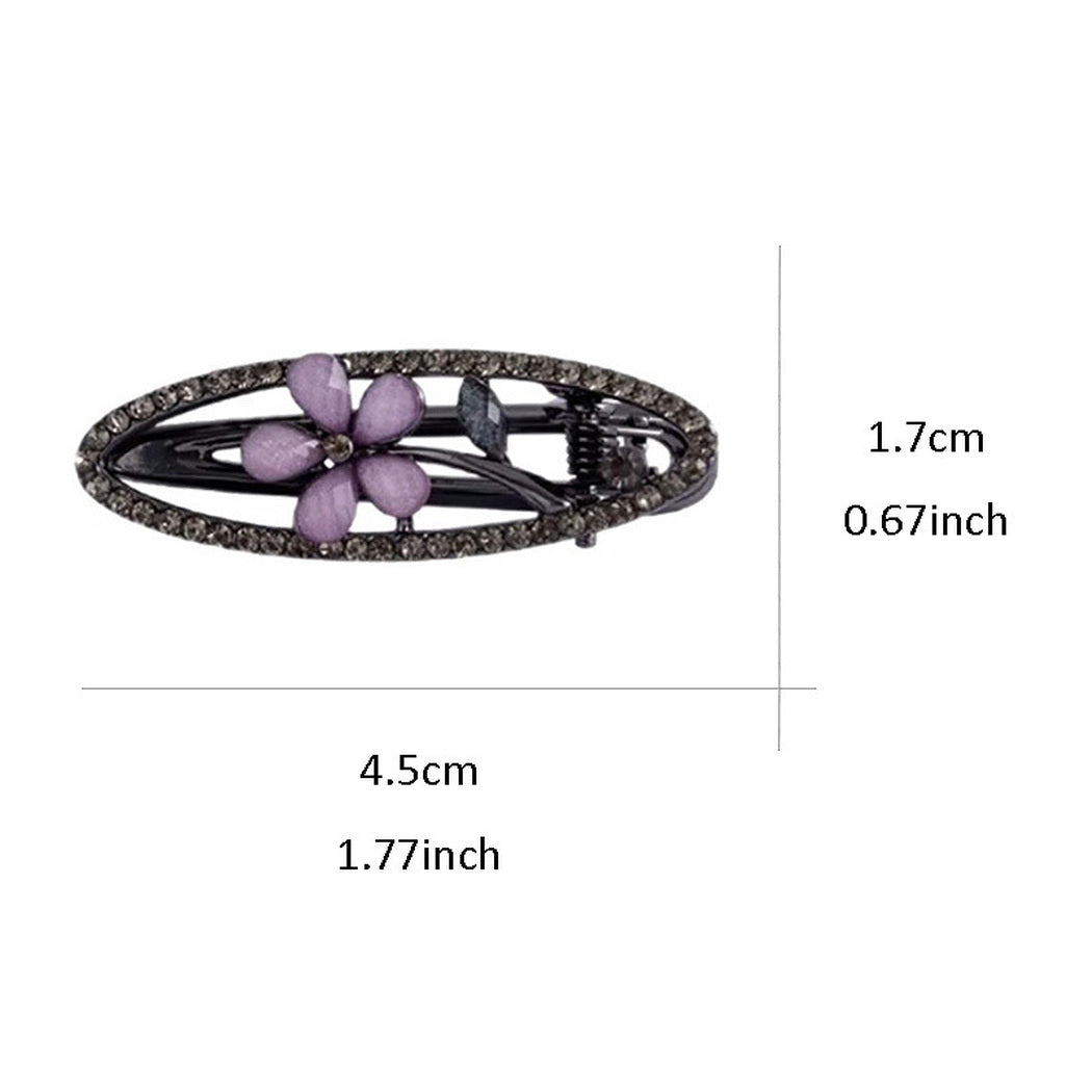 Beau - Purple Floral Oval Barrette, size reference
