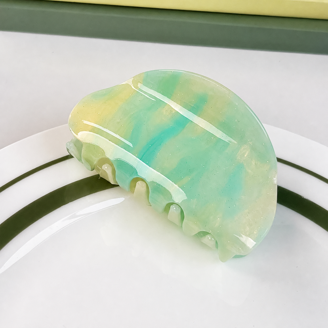 Beau - Green Marbled Geometric Hair Claw - variant 47546227163307