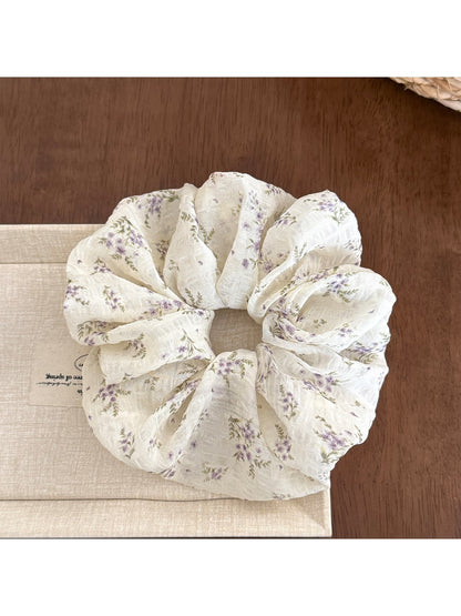 Gifty - Ruffled Floral Polyester Mesh Look Scrunchie