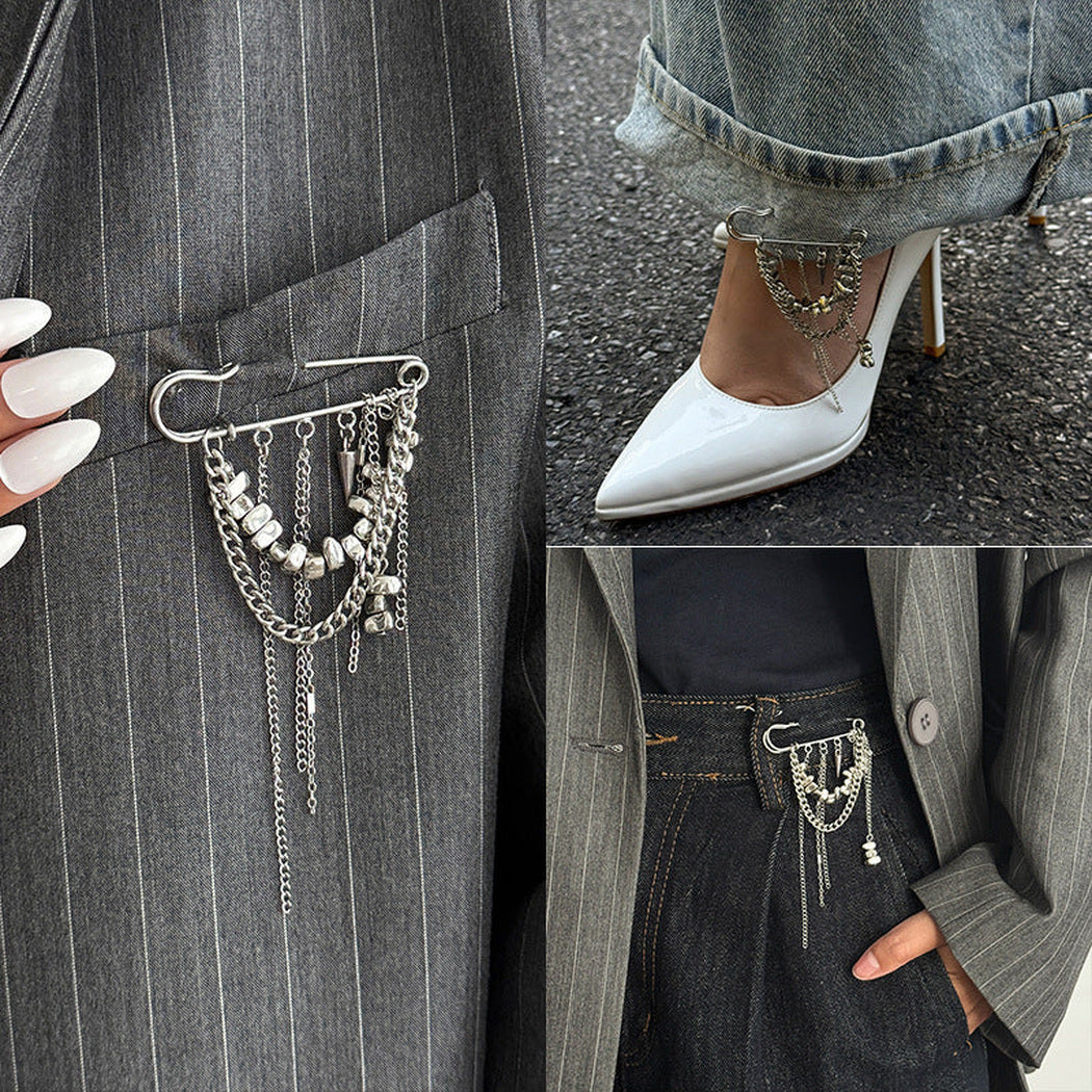 Brovia - Layered Draped Chain Safety Pin Brooch, variant view